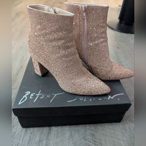 Betsey Johnson Blush Rose Gold Rhinestone Boots 8.5